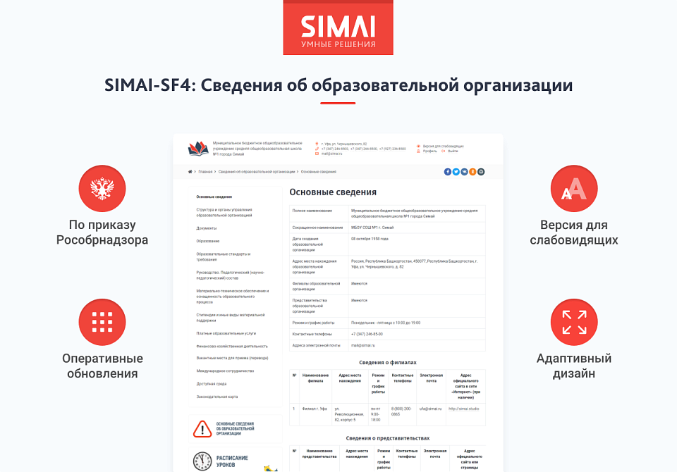 SIMAI-SF4: Сведения об образовательной организации - скриншот 1